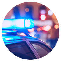 Close up of police lights on car in city