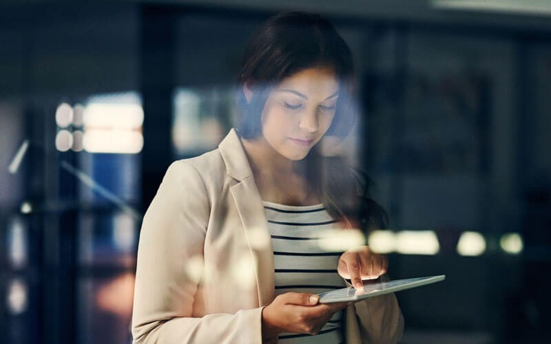A woman using a tablet
