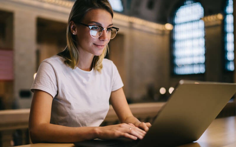 Woman working on laptop