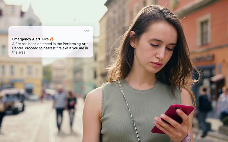 University student getting Project Edison fire alert on phone