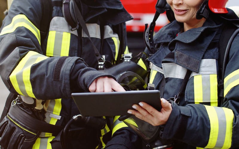 Firefighters on tablet