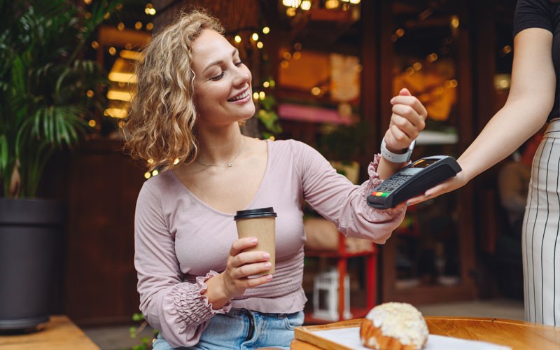 Cafe customer uses watch to pay for goods